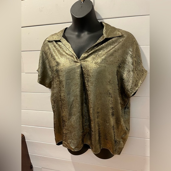 📍💛 HOLLY & JOEY GOLD & BLACK SHIMMER BLOUSE – ONE SIZE (NEW) - Picture 1 of 12